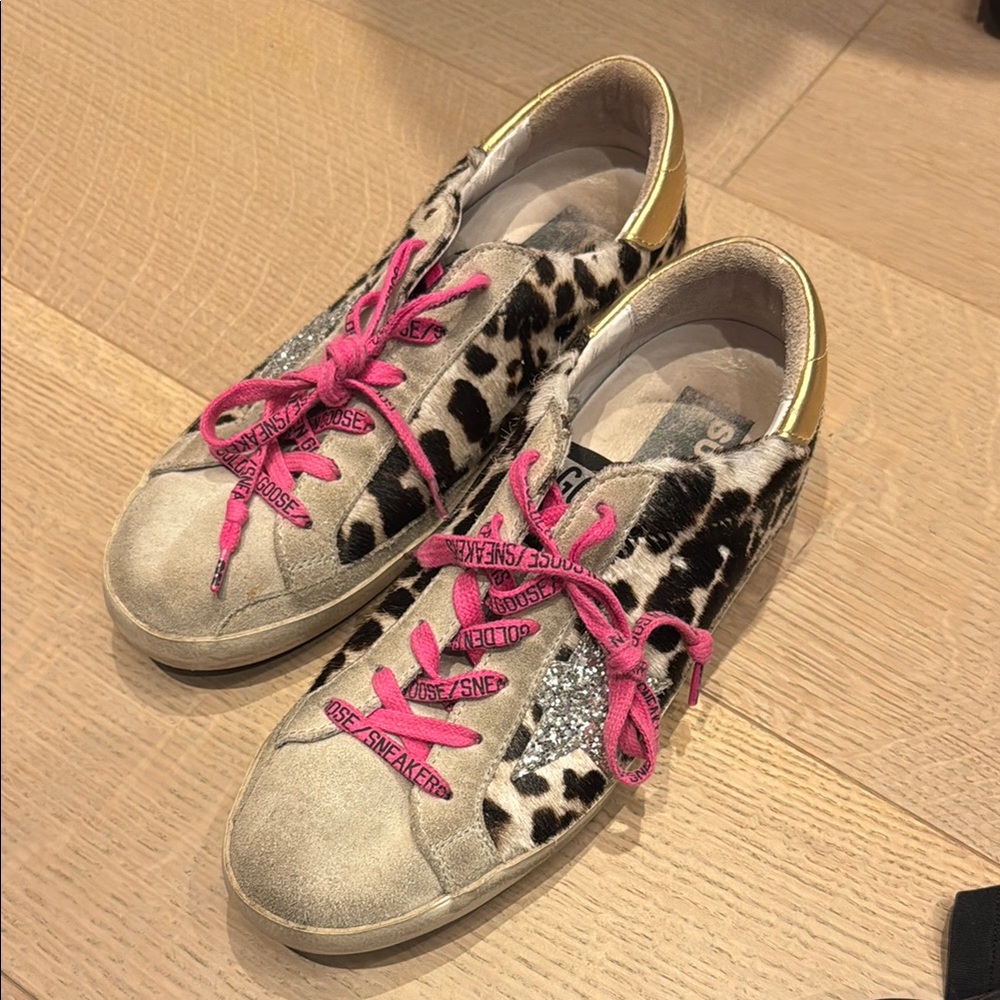 Women’s Leopard Print Fashion Sneakers with Pink Laces